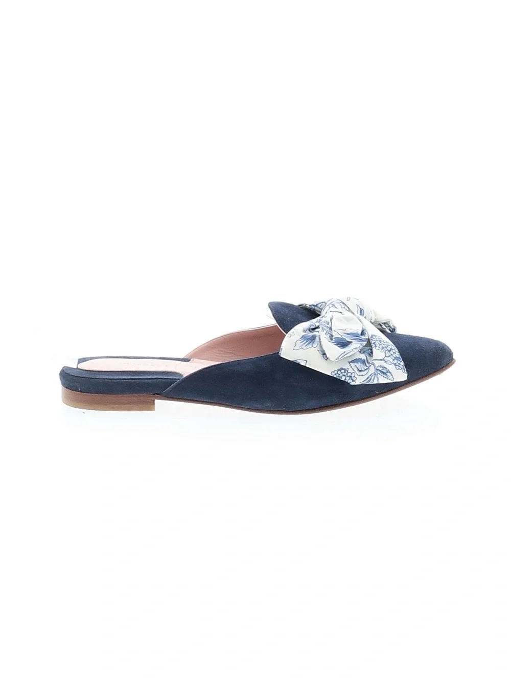 Margaux x Gal Meets Glam Navy Pointed Backless Mules with Blue-White Floral Bow - Picture 3 of 6